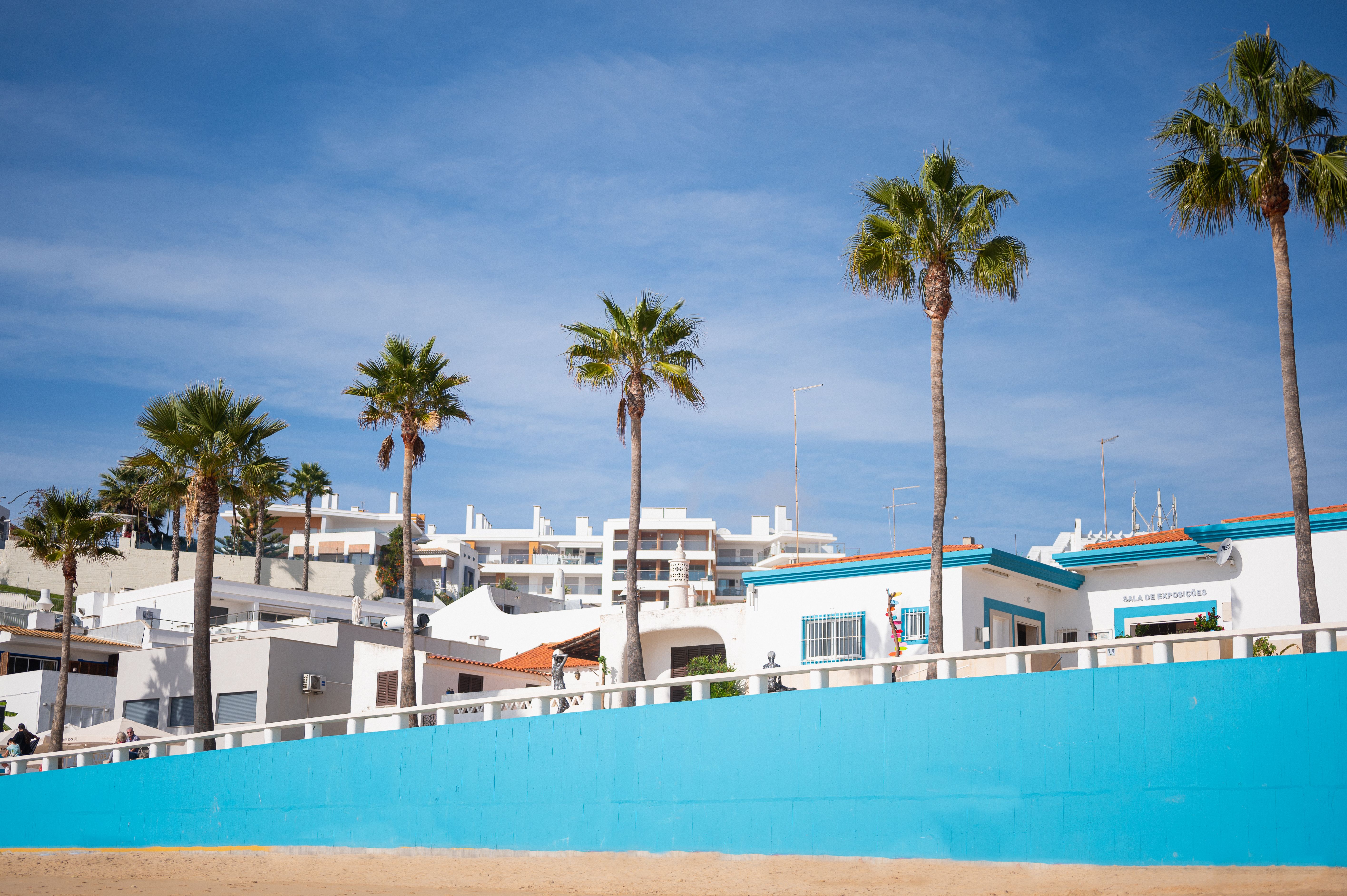 Vila costeira do Algarve com palmeiras